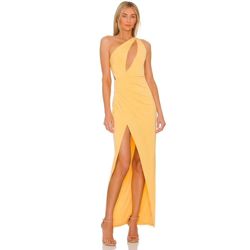 Michael Costello‎ REVOLVE Parker Maxi Dress Yellow Halter Cutout NWT S Slit Mark